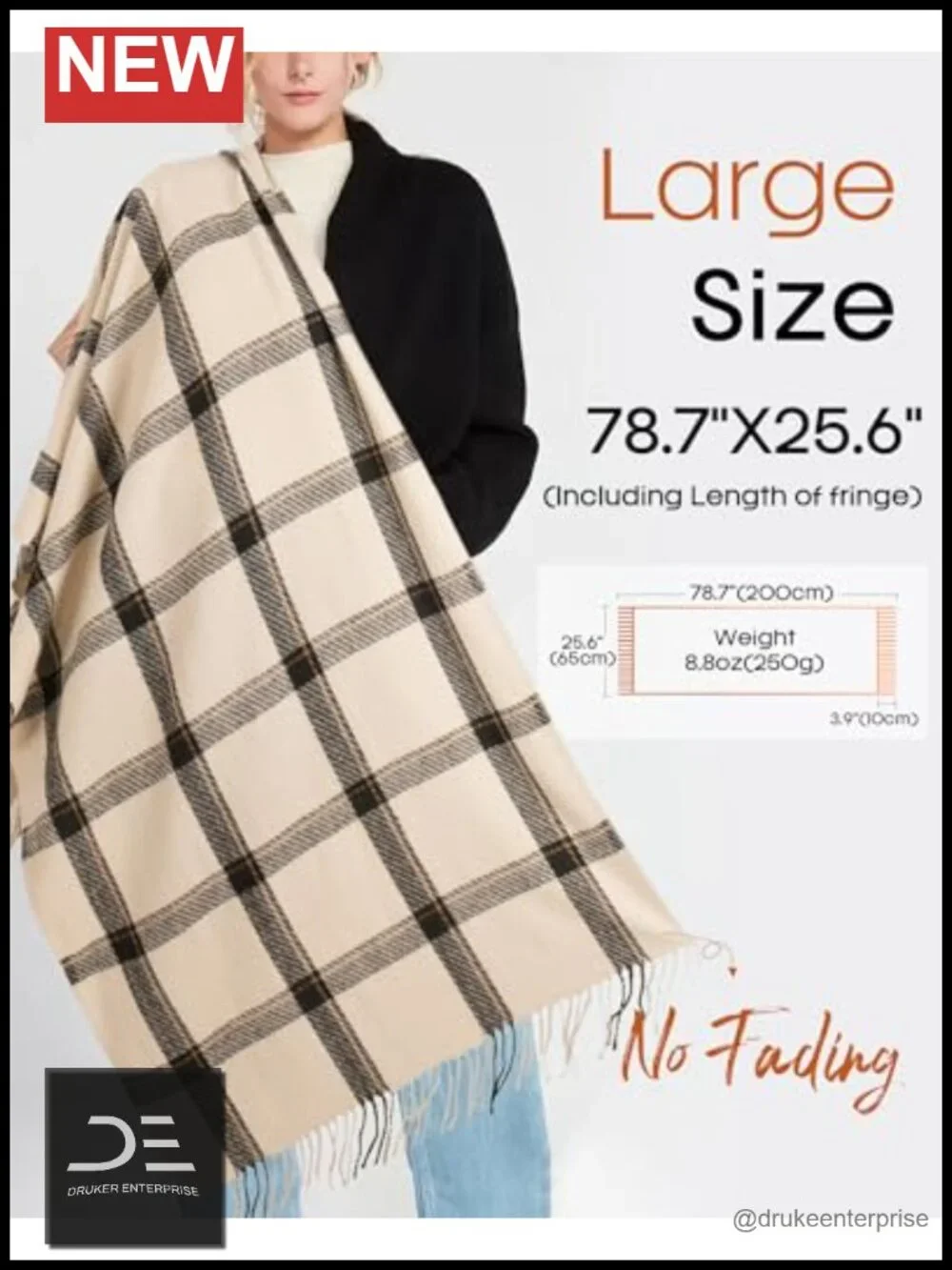 Oversized Plaid Fringe Tassel Scarf Wrap Shawl Winter Must-Have